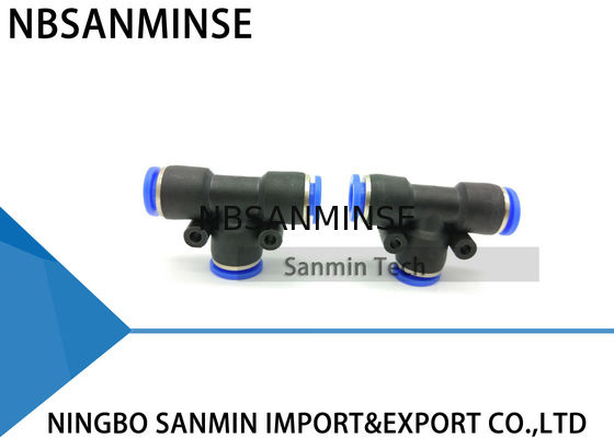 PUT Pneumatic Dorong Plastik Cepat Fitting Tabung Union Tee Fitting Kompresor Udara Sanmin