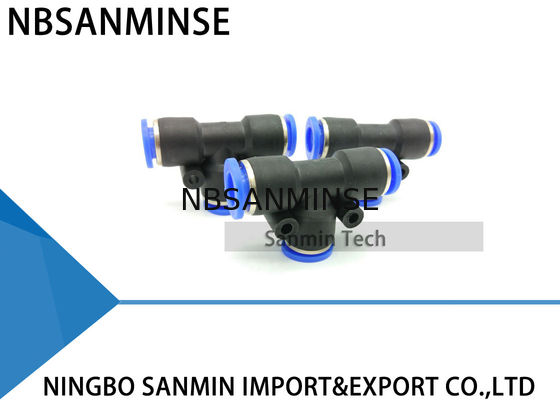 PUT Pneumatic Dorong Plastik Cepat Fitting Tabung Union Tee Fitting Kompresor Udara Sanmin