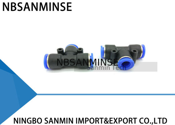 PUT Pneumatic Dorong Plastik Cepat Fitting Tabung Union Tee Fitting Kompresor Udara Sanmin