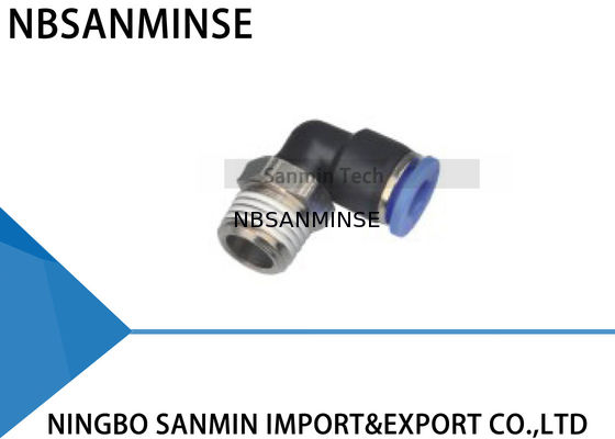 Komponen Pneumatik Plastik PLN Dorong Udara Pria Pas Siku Komponen Koneksi Cepat Sanmin