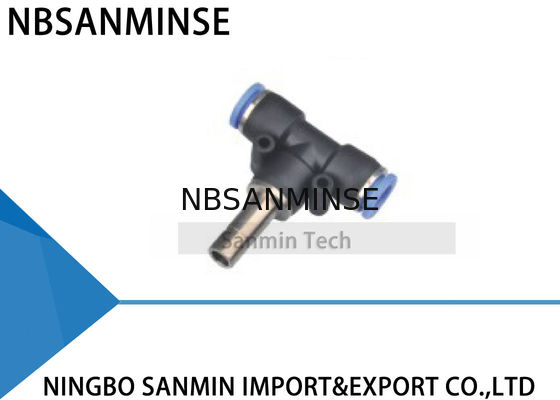 PBJ T Type Pneumatic Connector Dorong Tee Union Fitting Untuk Selang Pipa Udara Sama Sanmin