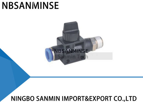 HVFS Pneumatic Flow Control Valve Selang Tangan Ke Konektor Thread Dorong Dalam 2Way / 3 Cara Fitting Sanmin